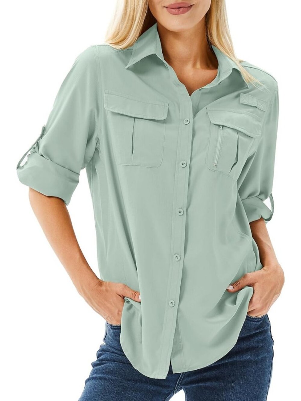 Women's UPF 50 Long Sleeve Sun Protection Shirt for Hiking, Fishing & Safari